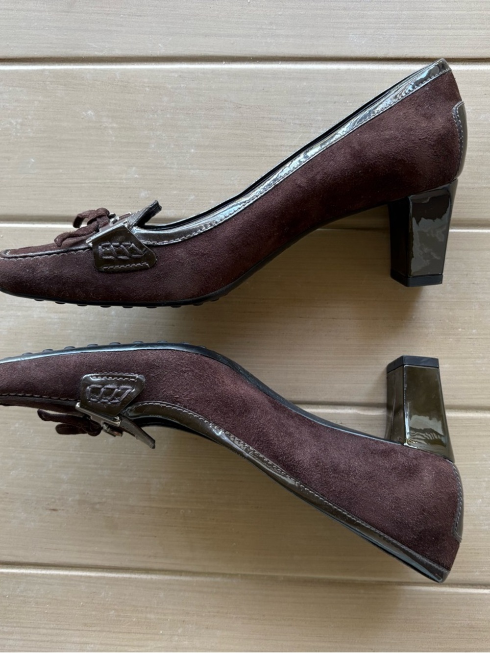 Tod's Timeless Classic Brown Suede Block Heel Loafers With Logo. Women’s EU 37 - Picture 4 of 16